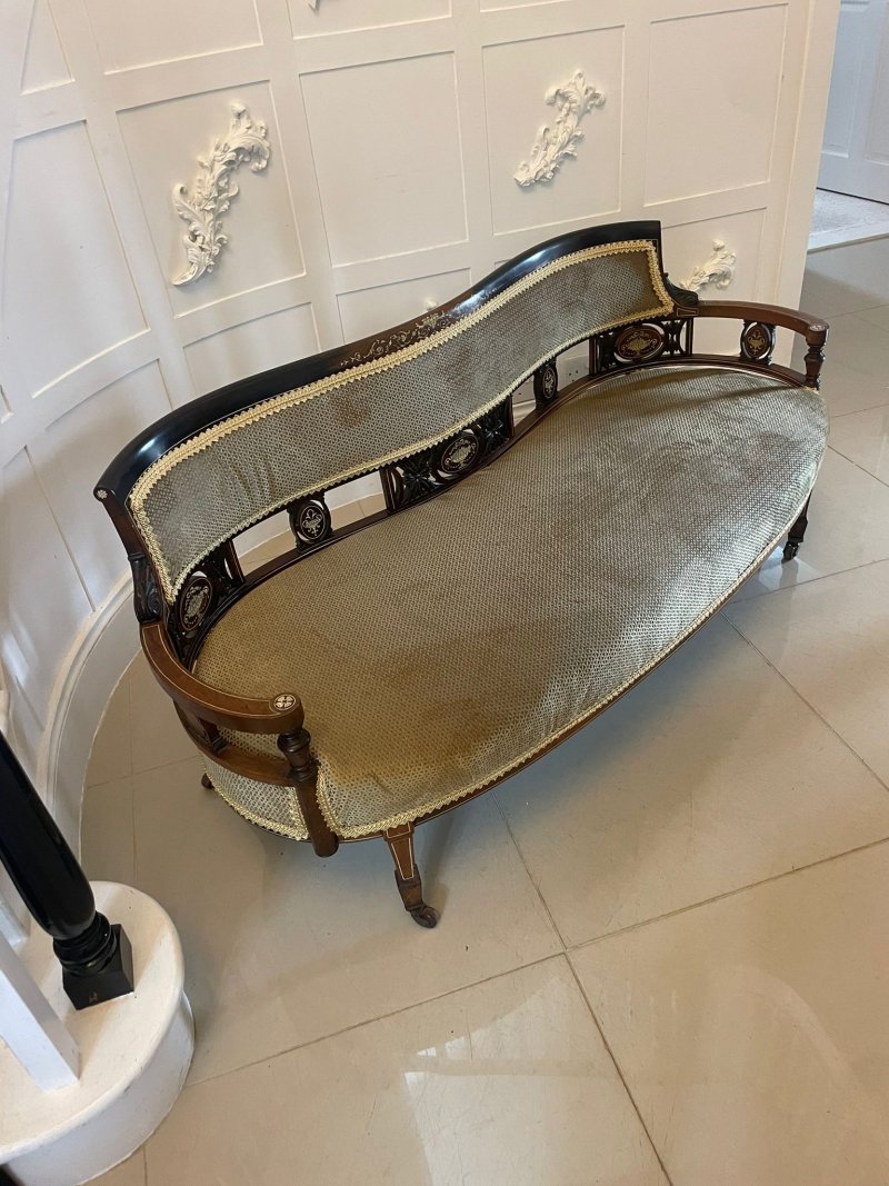 Superb Quality Antique Victorian Rosewood Inlaid Settee - Image 4